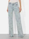 Alice And Olivia Roxie Embellished Straight Flare Full Length Jeans Gemma Light Blue In Gemma Light Blue