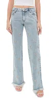 Alice And Olivia Roxie Embellished Straight Flare Full Length Jeans Gemma Light Blue In Gemma Light Blue