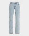 Alice And Olivia Roxie Embellished Straight Flare Full Length Jeans Gemma Light Blue In Gemma Light Blue