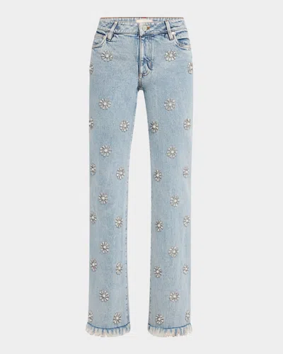 ALICE AND OLIVIA ROXIE LOW-RISE EMBELLISHED STRAIGHT JEANS