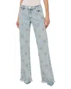Alice And Olivia Roxie Embellished Straight Flare Full Length Jeans Gemma Light Blue In Denim