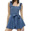 Alice And Olivia Roz Smocked Chambray Romper In Multi