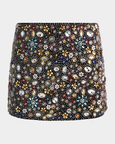Alice And Olivia Rubi Embellished Micro Mini Skirt In Black/mult