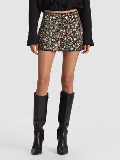 Alice And Olivia Rubi Embellished Mini Skirt In Black/multi