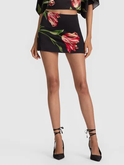 Alice And Olivia Rubi Mini Skirt In Soft Tulip Black
