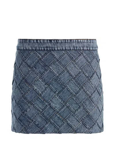 Alice And Olivia Rubi Woven-design Denim Skirt In Blau