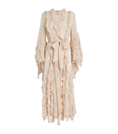 Alice And Olivia Ruffle Cher Maxi Robe In Beige