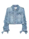 Alice And Olivia Ruffled-sleeve Denim Jacket In Blue