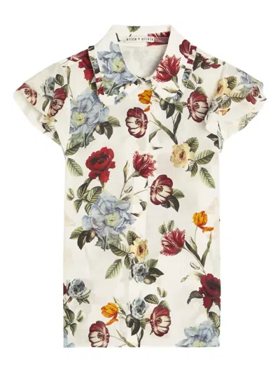 Alice And Olivia Ruffled-trim Floral-print Blouse In Neutral