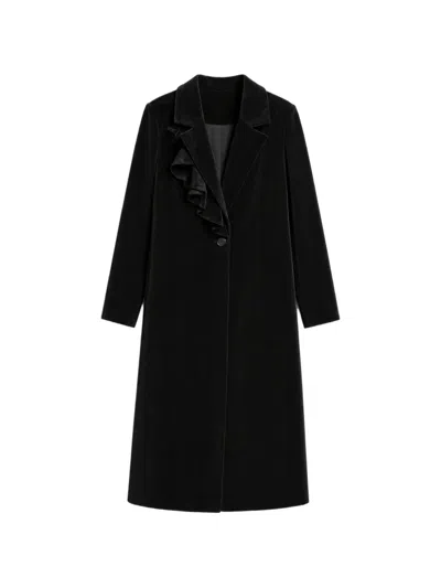 Alice And Olivia Ruffle-trimmed Velvet Coat In Black