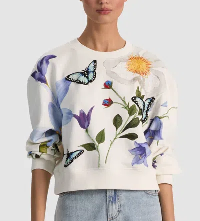 Alice And Olivia Russel Embellished Crewneck Sweatshirt In White
