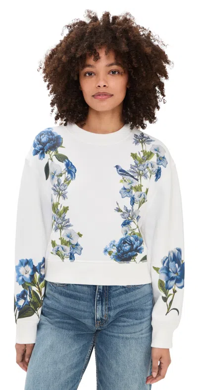 Alice And Olivia Russell Embellished Relaxed Crew Neck Sweatshirt American Beauty Off White