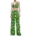 Alice And Olivia Russell Palm Wide-leg Pant In Sun Palm Off White In Green