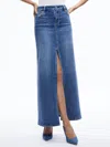 Shop Alice And Olivia Rye Denim Maxi Skirt In Brooklyn Blue