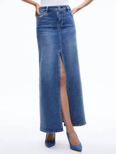 Alice And Olivia Rye Denim Maxi Skirt In Brooklyn Blue