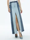 Alice And Olivia Rye Low-rise Two-tone Denim Maxi Skirt In Brooklyn Blue In Brooklyn Blue/georgia Vnt Blu