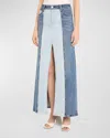 Alice And Olivia Rye Low-rise Two-tone Denim Maxi Skirt In Brooklyn Blue In Brooklyn Blue/georgi