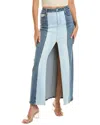 Alice And Olivia Rye Low-rise Two-tone Denim Maxi Skirt In Brooklyn Blue In Blue