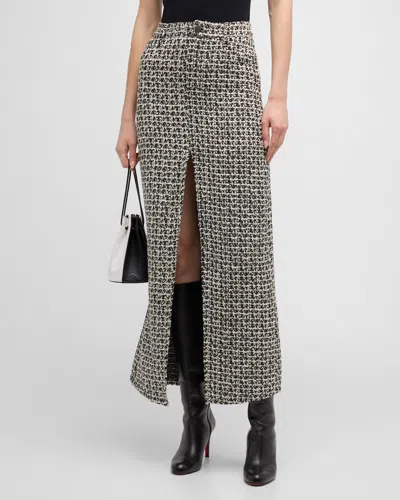 Alice And Olivia Rye Tweed Maxi Skirt In Black/off White