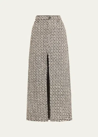 Alice And Olivia Rye Tweed Maxi Skirt In Black/off White