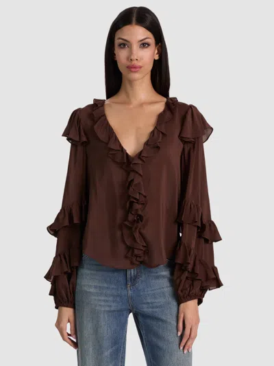 Alice + Olivia Rylee Ruffle Blouse In Blue