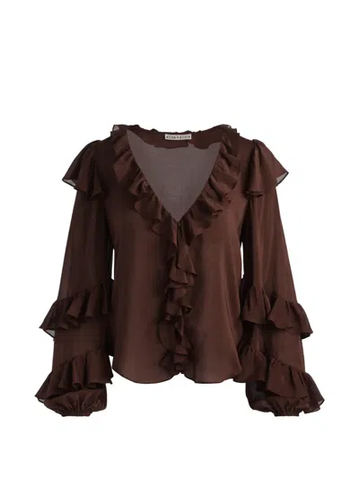 Alice And Olivia Rylee Ruffled Blouse In Brown