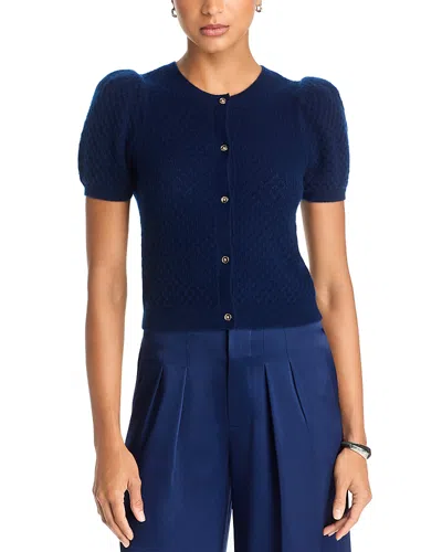 Alice And Olivia Sabine Puffed Sleeve Cashmere Blend Cardigan In Midnight Blue