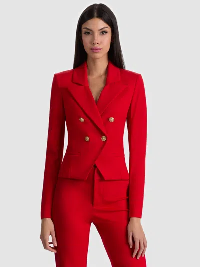 Alice And Olivia Sable Double Breasted Cropped Blazer In Red
