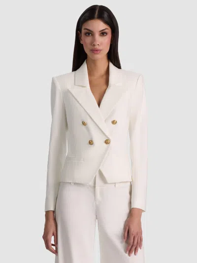 Alice And Olivia Sable Linen Cropped Blazer In White