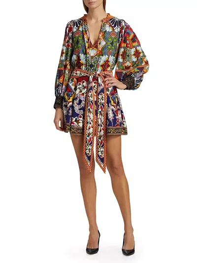 Alice And Olivia Sadie Printed Self-belt Minidress In On The Road In Multi