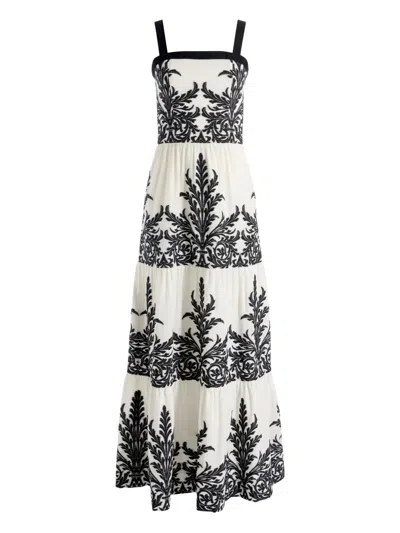 Alice And Olivia Saige Tiered Damask-print Maxi Dress In White