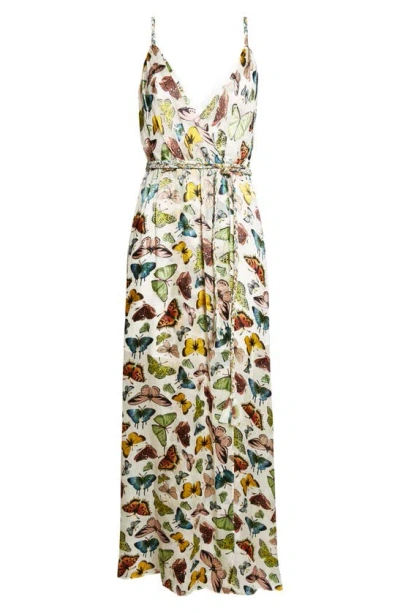 ALICE AND OLIVIA SAMANTHA BUTTERFLY PRINT FAUX WRAP MAXI DRESS