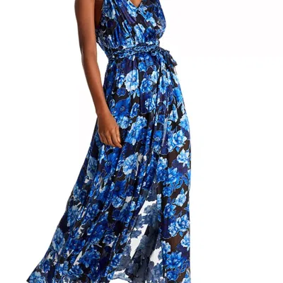 Alice And Olivia Samantha Wrap Dress In Dream Floral Royalty In Blue