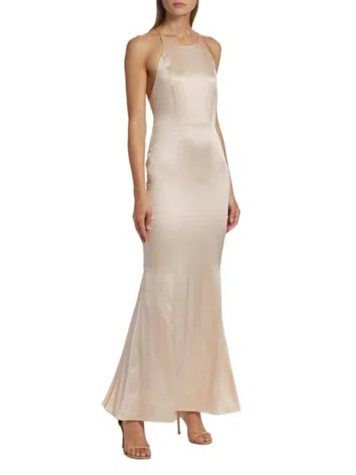 Alice And Olivia Samia Halter Neck Fishtail Gown In Champagne In Neutral