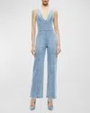 ALICE AND OLIVIA SANDRA DEEP V-NECK DENIM JUMPSUIT