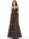 Alice And Olivia Saori Floral Princess Gown In Magnolia Floral Black