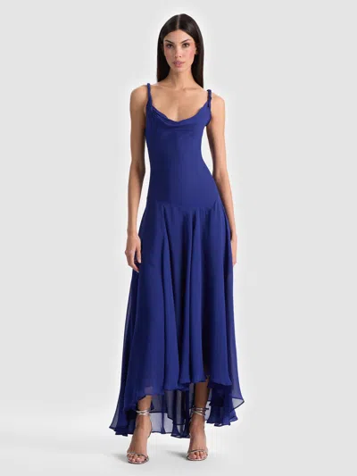 Alice And Olivia Sarika High Low Slip Dress In Blue