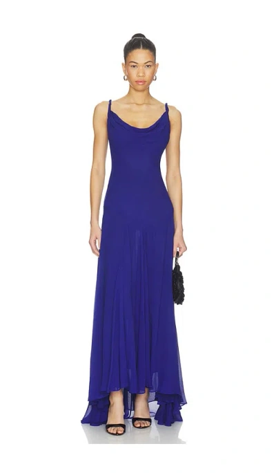 Alice And Olivia Sarika Twist Strap Hi Low Seamed Slip Dress In Blue