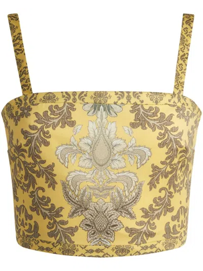 Alice And Olivia Sasha Lace Up Cropped Top In Yellow