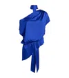 Alice And Olivia Mitsuko Draped One Shoulder Asymmetric Blouse With Scarf In Blue