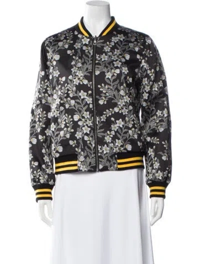Pre-owned Alice And Olivia Satin Floral Print Bomber Jacket In Multi