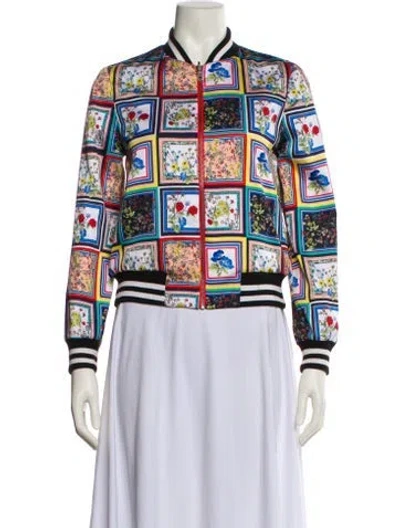 Pre-owned Alice And Olivia Satin Printed Bomber Jacket In Blue