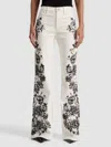 Alice And Olivia High Rise Embroidered Wide Leg Jeans In Off White Black In White
