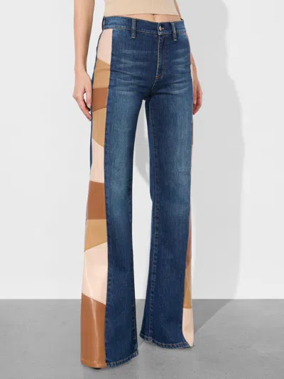 Alice And Olivia Sb Vegan Patchwork Jean In Darby Vintage Blue