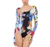 Alice And Olivia Rhys Ballet Neck Long-sleeve Bodysuit In Black Floral