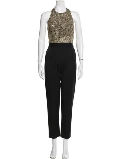 Pre-owned Alice + Olivia Scoop Neck Jumpsuit In Black/gold