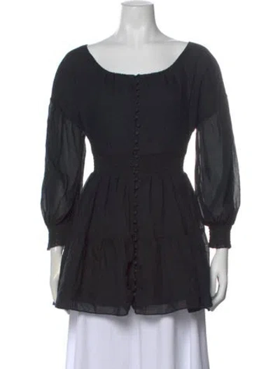 Pre-owned Alice And Olivia Scoop Neck Long Sleeve Blouse In Black