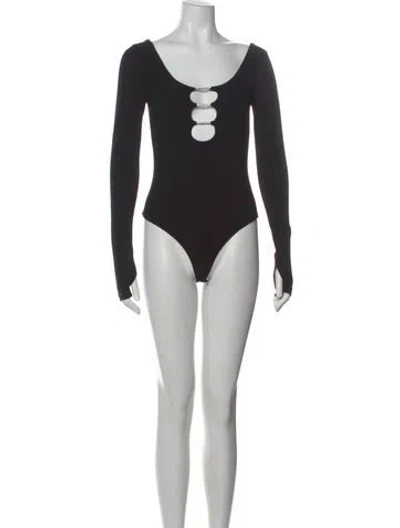 Pre-owned Alice And Olivia Scoop Neck Long Sleeve Bodysuit In Black