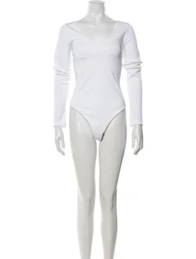 Pre-owned Alice And Olivia Scoop Neck Long Sleeve Bodysuit In Neutrals