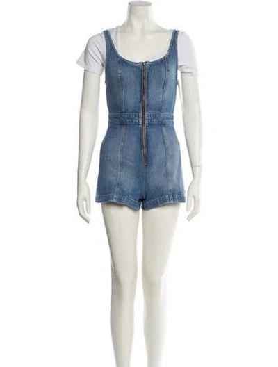 Pre-owned Alice And Olivia Scoop Neck Romper In Blue